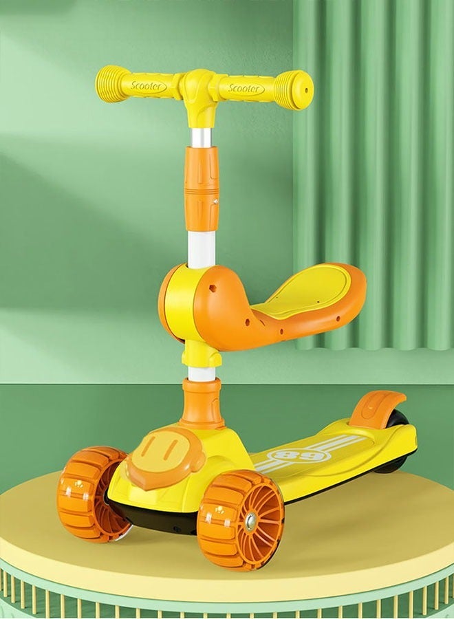 ميكسد سكوتر ركوب الأطفال بإضاءة LED عجلة وامضة قابلة للتعديل ارتفاع سكوتر قابل للطي للأنشطة الخارجية للأولاد والبنات (أصفر) - Image 3