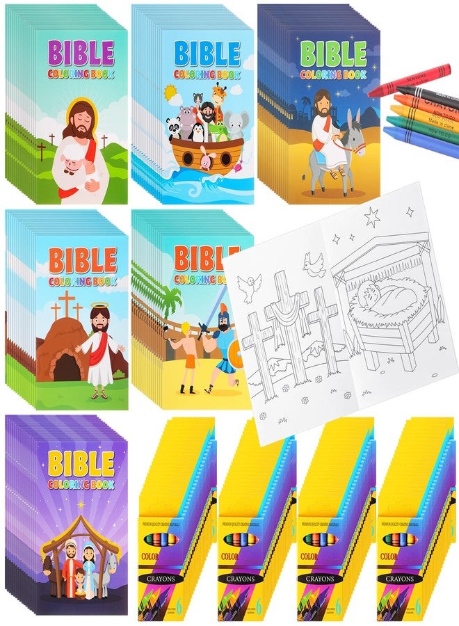 Gilprop 336pcs Christian Coloring Books with Crayons for Kids Easter Mini Coloring Book Bulk Religious Bible Story Activity Gift for Sunday School Church Basket Stuffer DIY Party Favor Craft (Bible) - Image 1