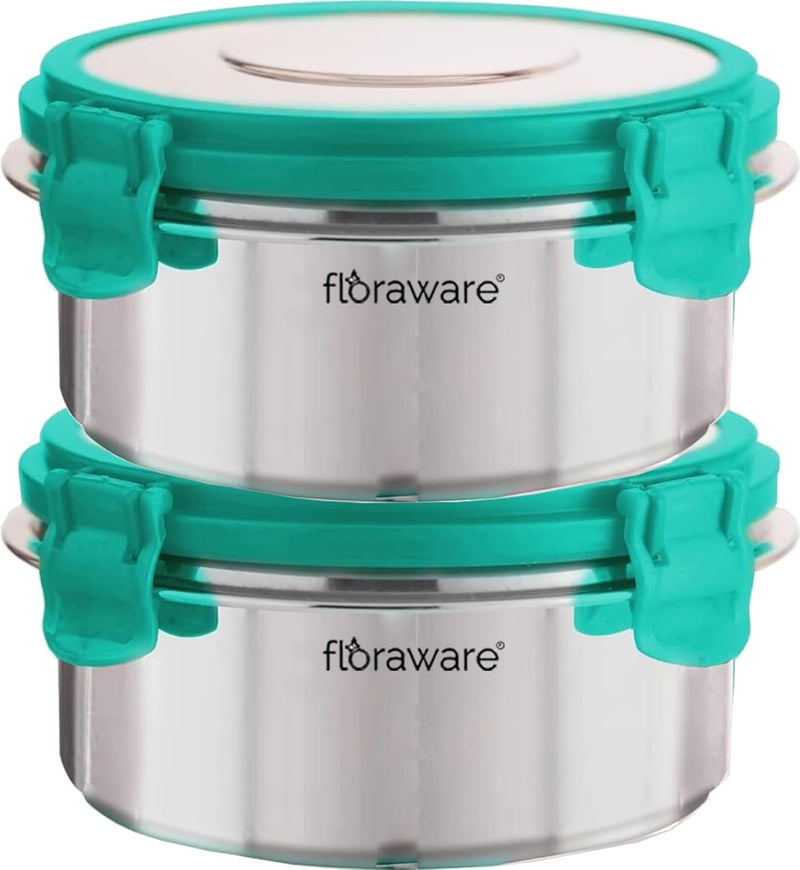 Floraware Stainless Steel Insulated Airtight LeakProof Lunch Box Unbreakable Lid Snacks Tiffin for Kids Light Weight Easy Clean for Office School Picnic Travelling Set 2 500 ml Sea Green - Image 1