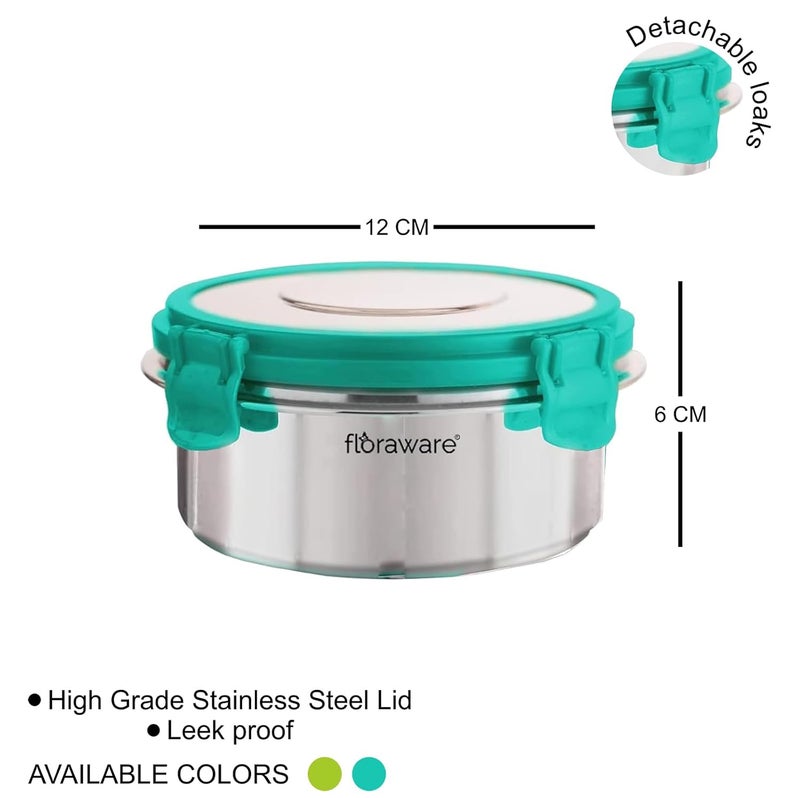 Floraware Stainless Steel Insulated Airtight LeakProof Lunch Box Unbreakable Lid Snacks Tiffin for Kids Light Weight Easy Clean for Office School Picnic Travelling Set 2 500 ml Sea Green - Image 5