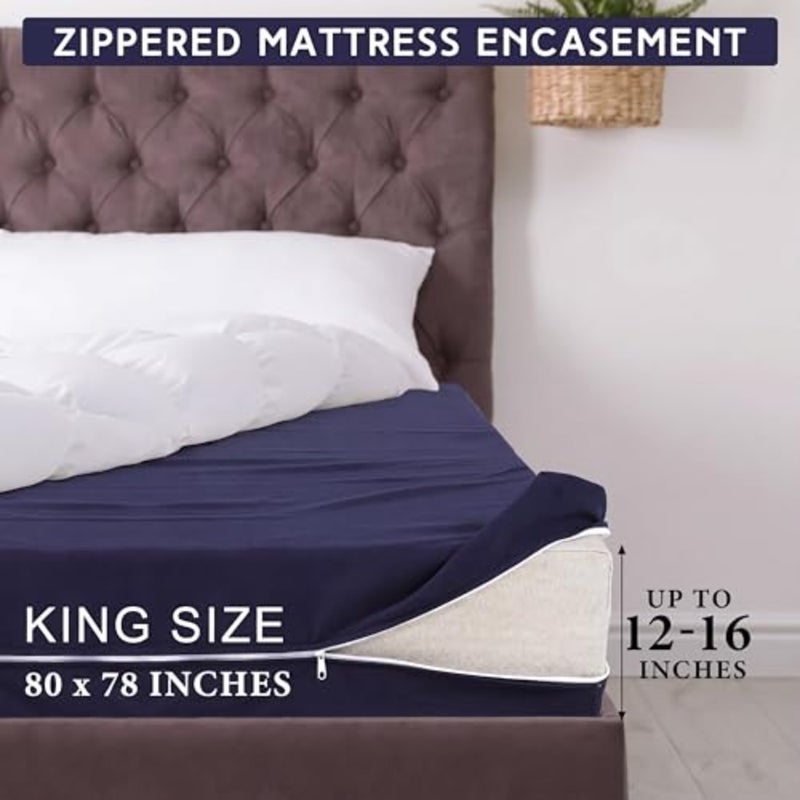 Zippered Mattress Fitted Protector Deep Mattress Encasement Soft Zipper Fitted Sheet Microfiber Bed Sheet Cover for Bed,King - Image 2