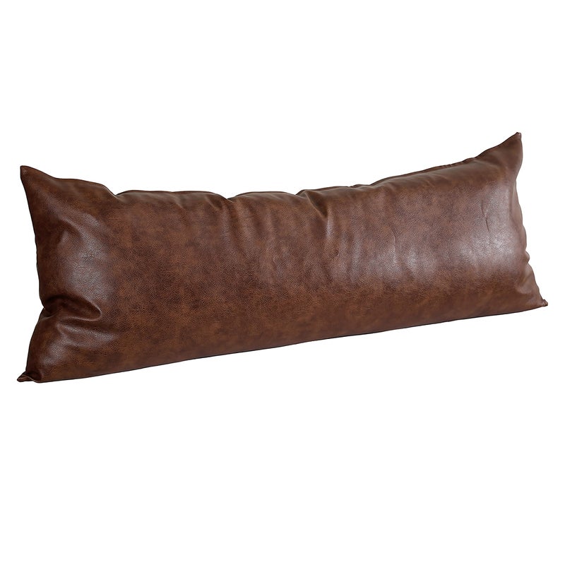 PANOD Luxury Full Body Pillow Covers 21 x 54Decorative Premium Faux Leather Long Pillow Covers for Farmhouse Sofa Couch Bed LivingroomVegan Dark Brown