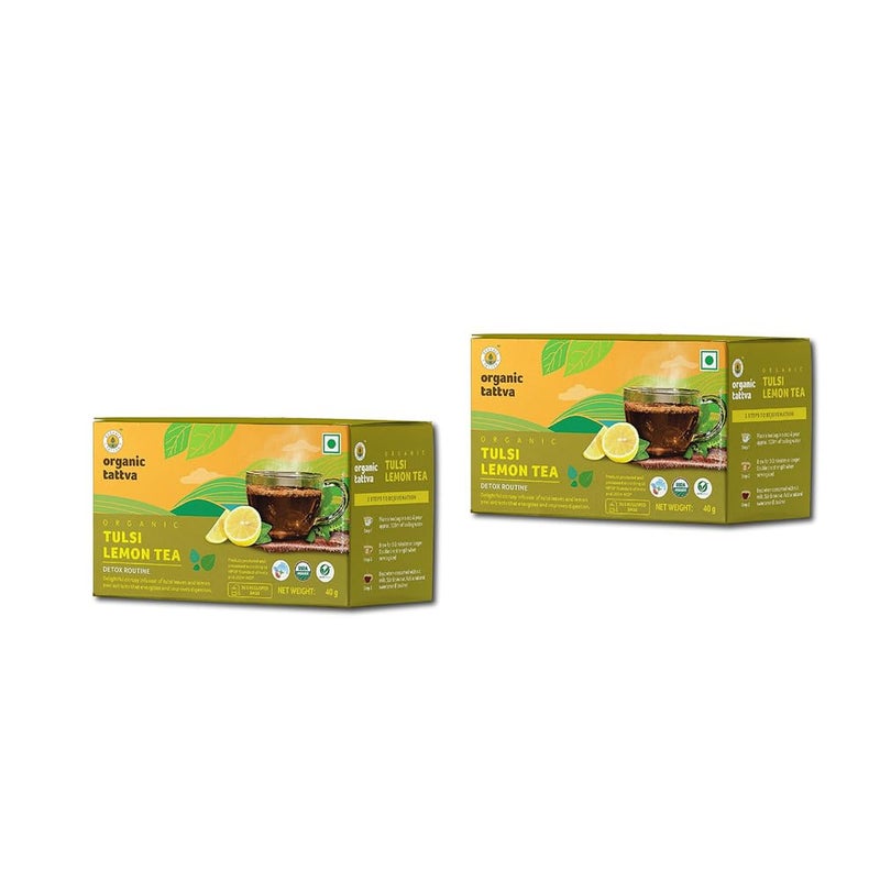 Organic Tattva, Organic Tulsi Lemon Tea- 20 Tea Bags | For Immunity Boosting & Sore Throat Prevention | Contains Vitamin C and Antioxidants | Caffeine Free | Pack of 2 - Image 1