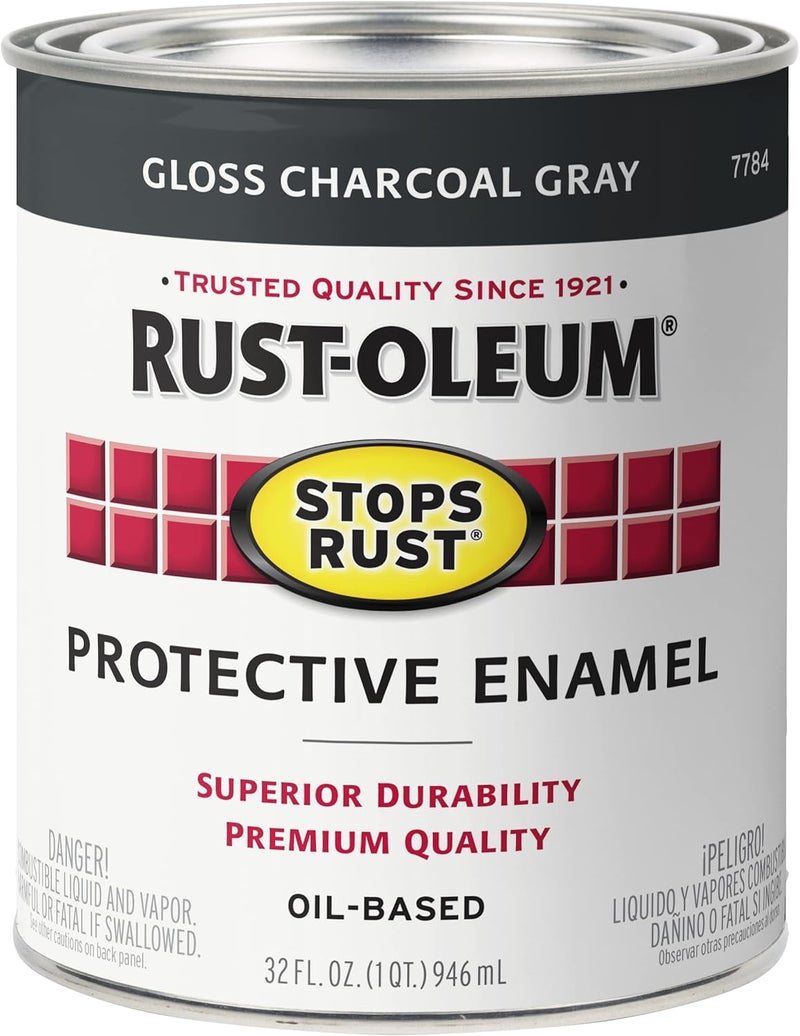 RUST-OLEUM 7784502 Stops Rust Brush On Paint, Quart, Gloss Charcoal Gray, (Pack of 1) - Image 1