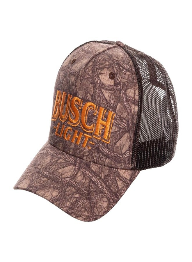 Calhoun Men’s Busch Light Camo Trucker Hat – Officially Licensed Mesh Back Baseball Cap with Embroidered Logo, Adjustable Snapback Outdoor Headwear - Image 1