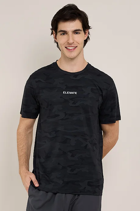 أر أند بي Printed Active T-Shirt with Crew Neck and Short Sleeves