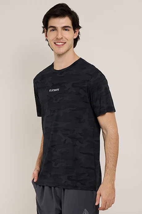 أر أند بي Printed Active T-Shirt with Crew Neck and Short Sleeves