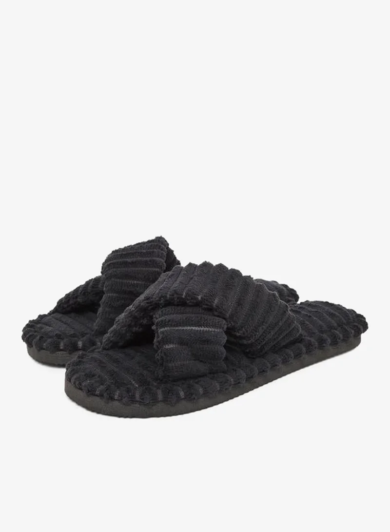 Styli Women Black Crisscross Bedroom Slippers
