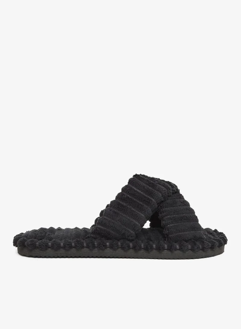 Styli Women Black Crisscross Bedroom Slippers