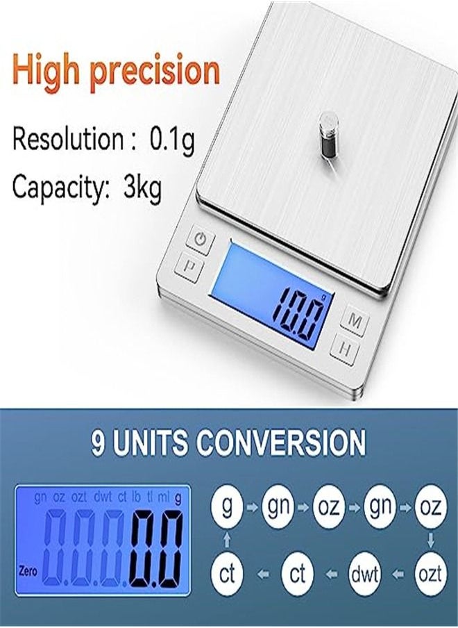 Goolsky Goolsky  Upgraded Small Food Scale with New Hold Function and Larger Display, 3000g/0.1g High Accuracy Digital and oz for Kitchen Item, Jewelry, 2 Trays & Batteries Included  - Image 4