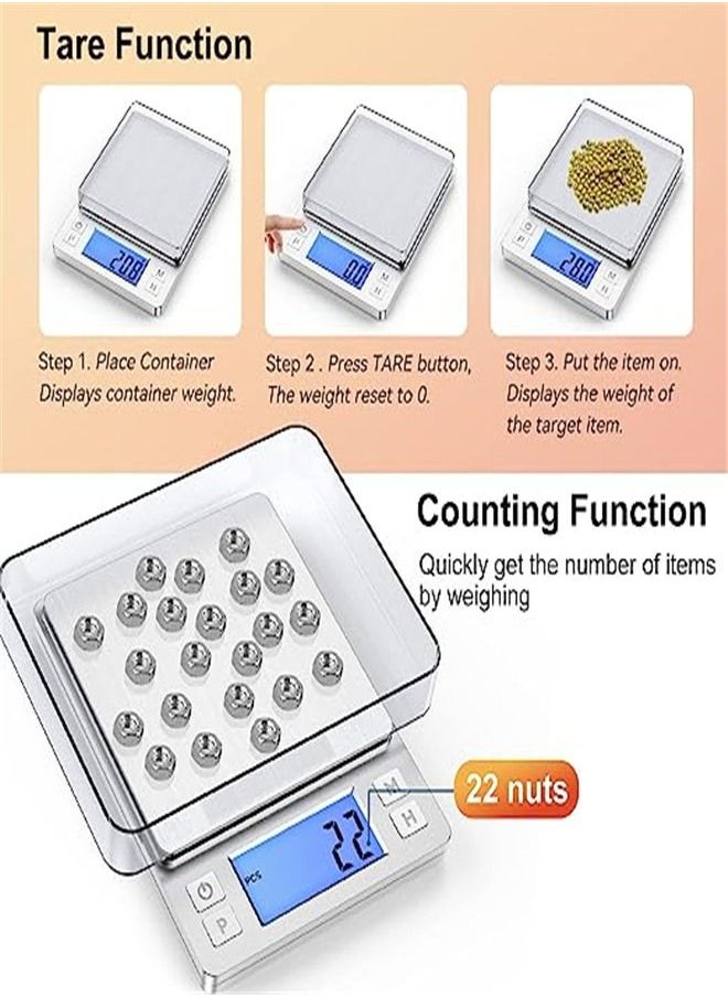 Goolsky Goolsky  Upgraded Small Food Scale with New Hold Function and Larger Display, 3000g/0.1g High Accuracy Digital and oz for Kitchen Item, Jewelry, 2 Trays & Batteries Included  - Image 5