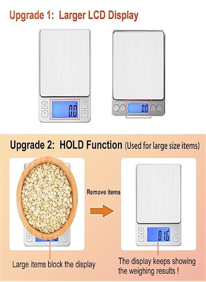 Goolsky Goolsky  Upgraded Small Food Scale with New Hold Function and Larger Display, 3000g/0.1g High Accuracy Digital and oz for Kitchen Item, Jewelry, 2 Trays & Batteries Included  - Image 2