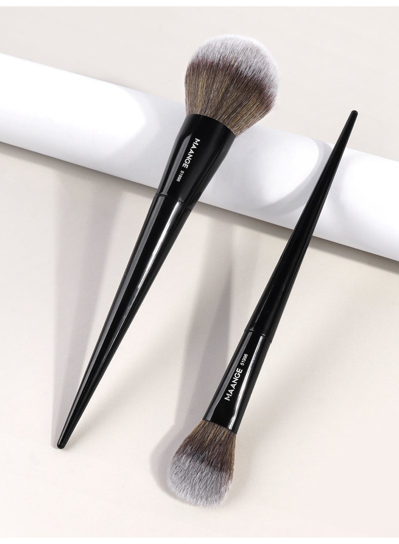 MAANGE 2Pcs Professional Makeup Brushes,Blush Brush,Powder Brush,Angled Blush Brush Ideal For Applying Colours On Cheeks, Soft Dense Bristles,Black - Image 2