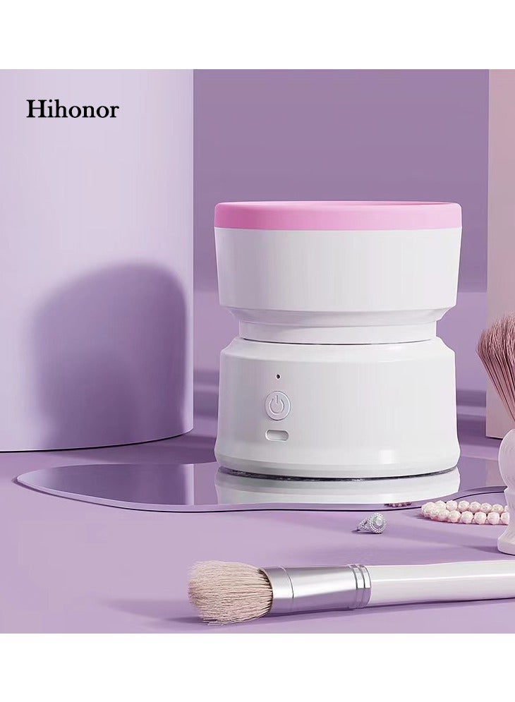 منظف ومجفف فرش المكياج كهربائي, قابل للشحن USB سعة 800 ملّي أمبير, شحن Type-C, دوران 360°, محرك منخفض الضوضاء, كوب سيليكون قابل للفك, تشغيل بزر واحد, محمول للمنزل والسفر, وردي - Image 1