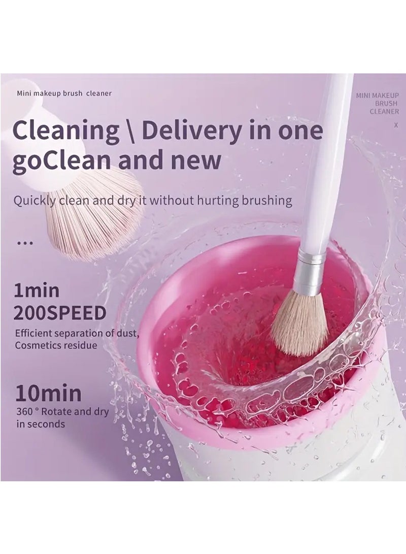 منظف ومجفف فرش المكياج كهربائي, قابل للشحن USB سعة 800 ملّي أمبير, شحن Type-C, دوران 360°, محرك منخفض الضوضاء, كوب سيليكون قابل للفك, تشغيل بزر واحد, محمول للمنزل والسفر, وردي - Image 5