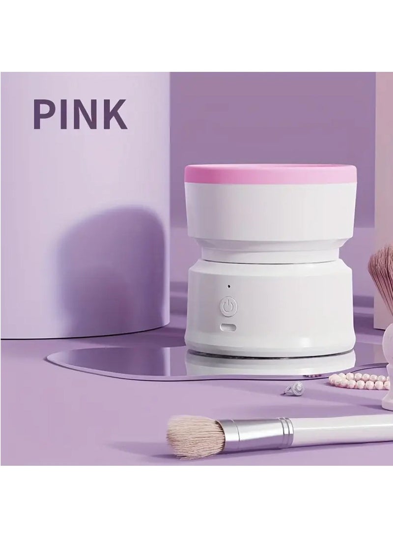 Hihonor 800mAh USB Rechargeable Lithium Battery Mini Electric Makeup Brush Cleaner for Efficient Cosmetic Brush Maintenance with Unscented Deep Cleaning Device and Built-in Battery (Pink)  - Image 1