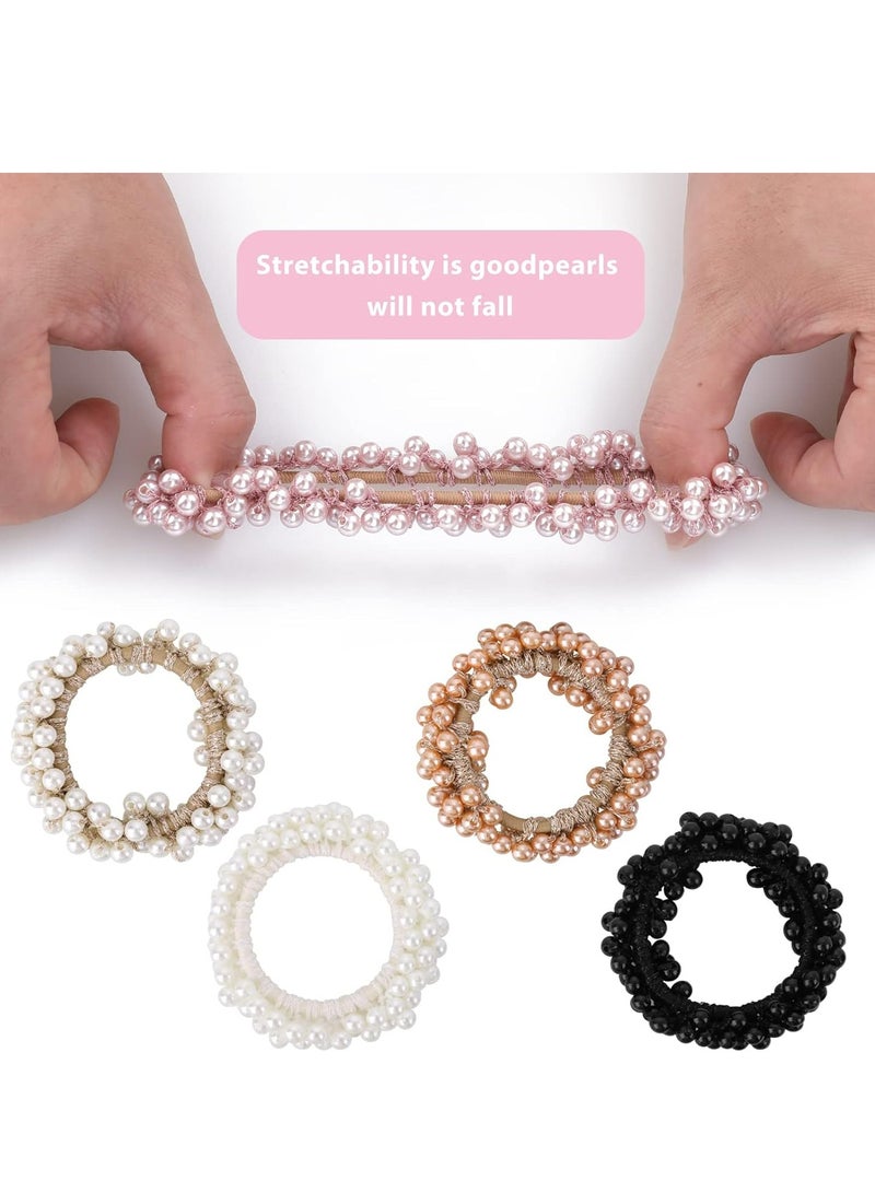 أوزيغالور 5 قطع ربطات شعر من اللؤلؤ وأحجار الراين، ربطات شعر مرنة (وردي شمباني، أبيض)، إكسسوارات شعر للنساء والفتيات - Image 3