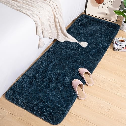 Przemy Fluffy Runner Rug for Bedroom Living Room 2x6 Feet Navy Blue Shag Area Rugs Soft Fuzzy Carpet for Bedside Nursery Kids Room College Dorm Plush Throw Rug for Home Decor - Image 3
