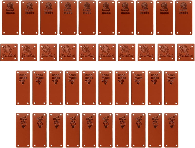 klarako 40PCS Handmade Leather Labels PU Leather Labels Hand Labels Faux Leather Sew on Labels Embellishment Knit Accessories with Holes - Image 1