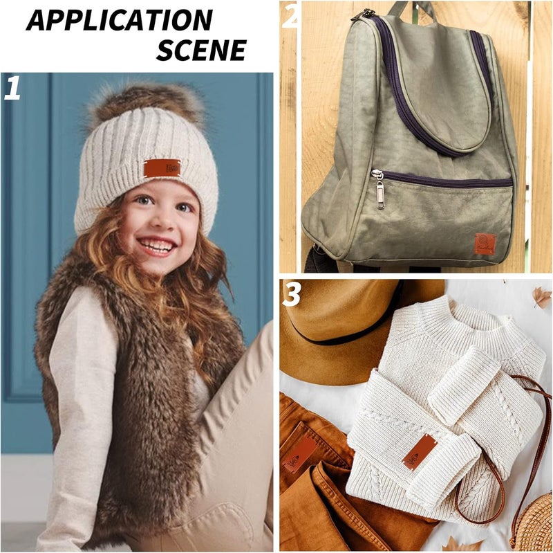 klarako 40PCS Handmade Leather Labels PU Leather Labels Hand Labels Faux Leather Sew on Labels Embellishment Knit Accessories with Holes - Image 5