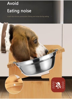 LENND Elevated Dog Bowls, Adjustable Raised Dog Bowl Stand for Small Puppy and Cats, Sturdy Bamboo Pet Food Feeder with 2 Stainless Steel Dishes, Natural  - Image 5