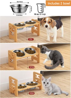 LENND Elevated Dog Bowls, Adjustable Raised Dog Bowl Stand for Small Puppy and Cats, Sturdy Bamboo Pet Food Feeder with 2 Stainless Steel Dishes, Natural  - Image 2