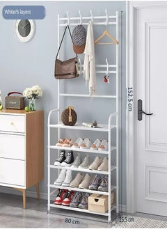 RollsTimi  3 in 1 Freestanding Coat Rack 5-Tier Entryway Coat Rack with Shelf Modern Storage Rack with 8 Double Hooks For Bathroom Bedroom Living Room and Small Space, White  - Image 2