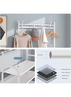 RollsTimi  3 in 1 Freestanding Coat Rack 5-Tier Entryway Coat Rack with Shelf Modern Storage Rack with 8 Double Hooks For Bathroom Bedroom Living Room and Small Space, White  - Image 3