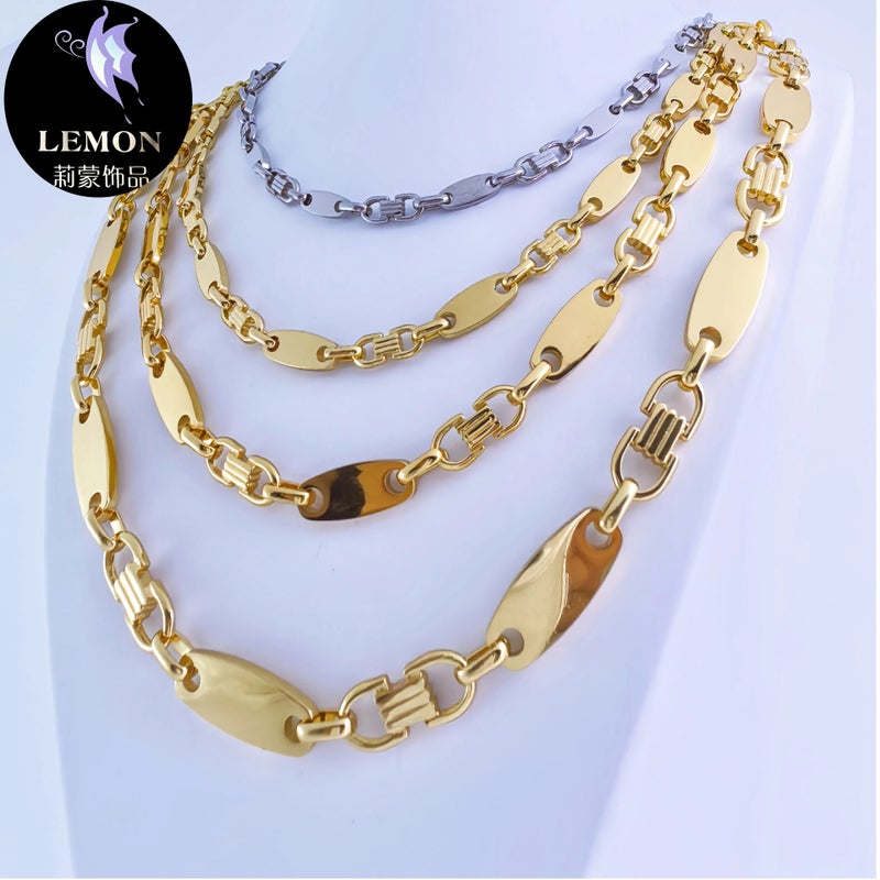 Selling Trendy Men'S Handmade Chain Fashion Atmospheric Necklace Imperial Chain Gone Stainless Steel Back Flat Chain Suit - Image 5