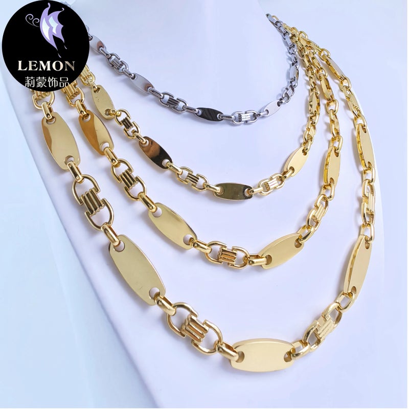 Selling Trendy Men'S Handmade Chain Fashion Atmospheric Necklace Imperial Chain Gone Stainless Steel Back Flat Chain Suit - Image 2