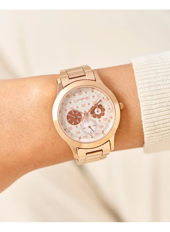 Chumbak Ivory Owl Monogram Metal Watch | Rosegold with Offwhite Dial