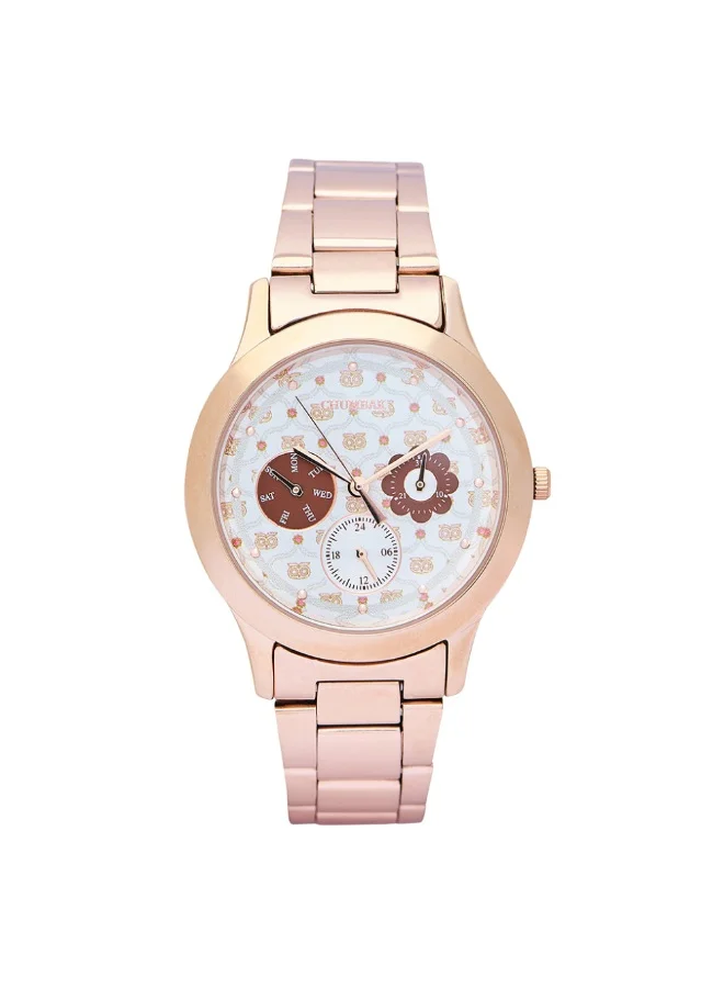 Chumbak Ivory Owl Monogram Metal Watch | Rosegold with Offwhite Dial
