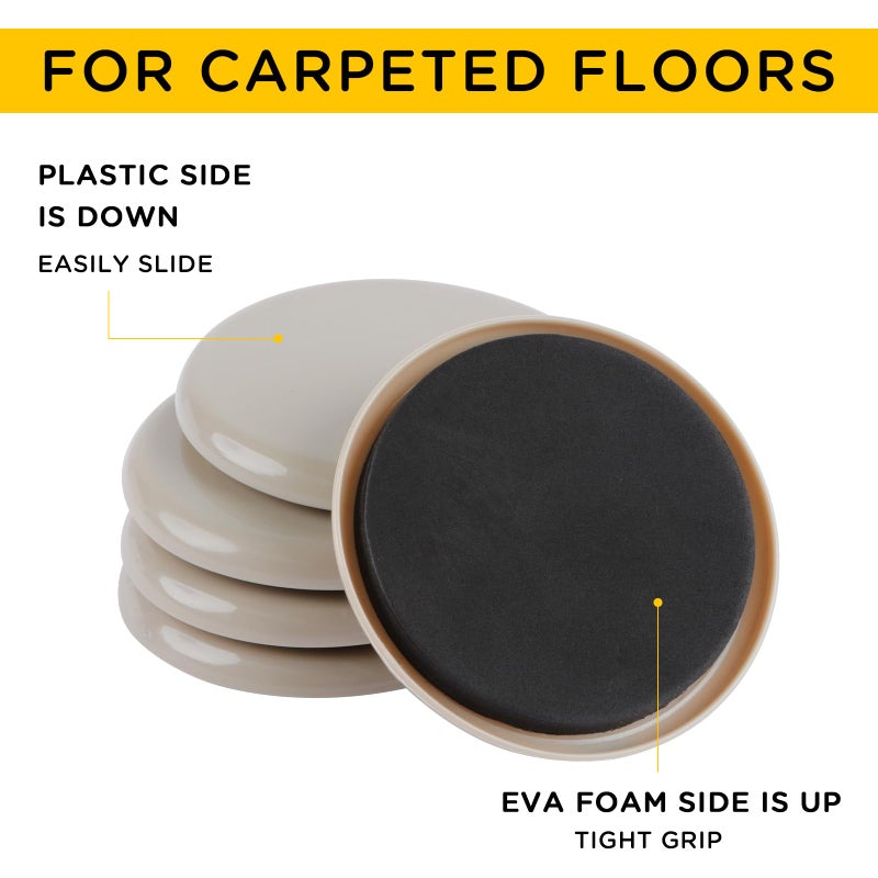 new space Furniture Sliders New Space - 16Pcs 3 1/2 Inch Furniture Sliders For Carpet, Heavy Duty Sliders For Moving Furniture, Move Furniture Easy With Reusable Furniture Movers Sliders - Image 3