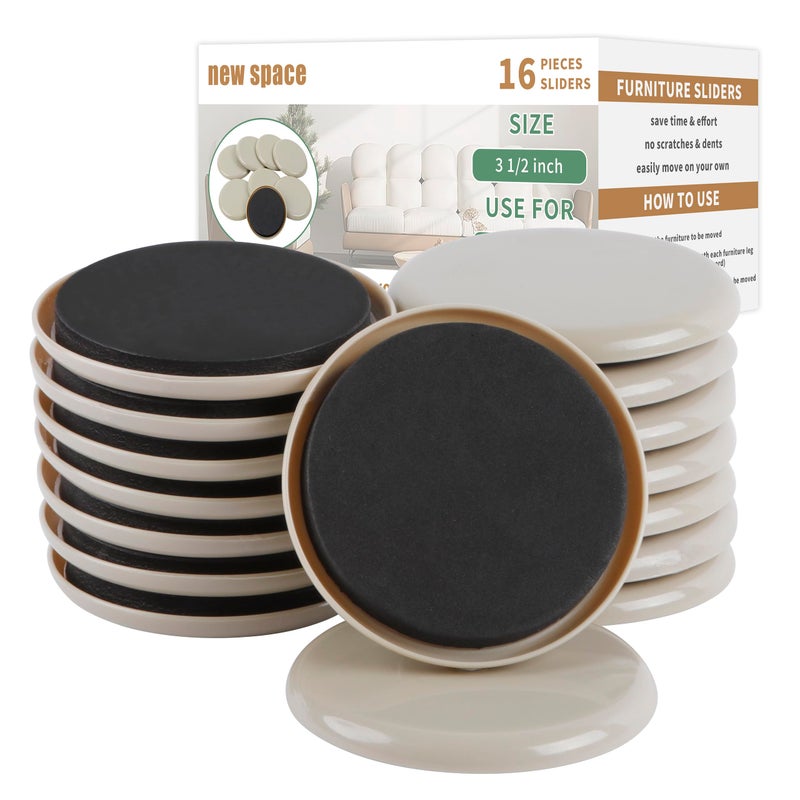 new space Furniture Sliders New Space - 16Pcs 3 1/2 Inch Furniture Sliders For Carpet, Heavy Duty Sliders For Moving Furniture, Move Furniture Easy With Reusable Furniture Movers Sliders - Image 1