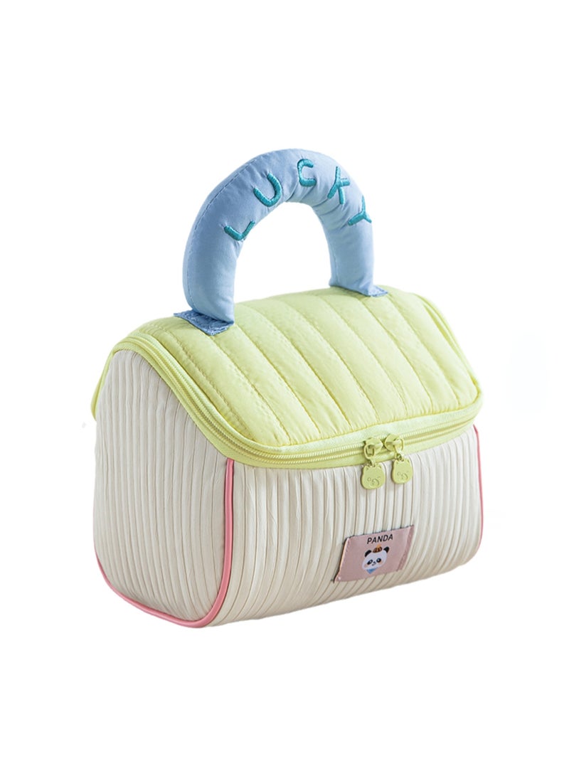 Cute House Cosmetic Bag Girl Soft Contrast Color Toiletry Bag Travel Portable Handbag Large Capacity Storage Bag (Blue And Yellow Contrast) - Image 1