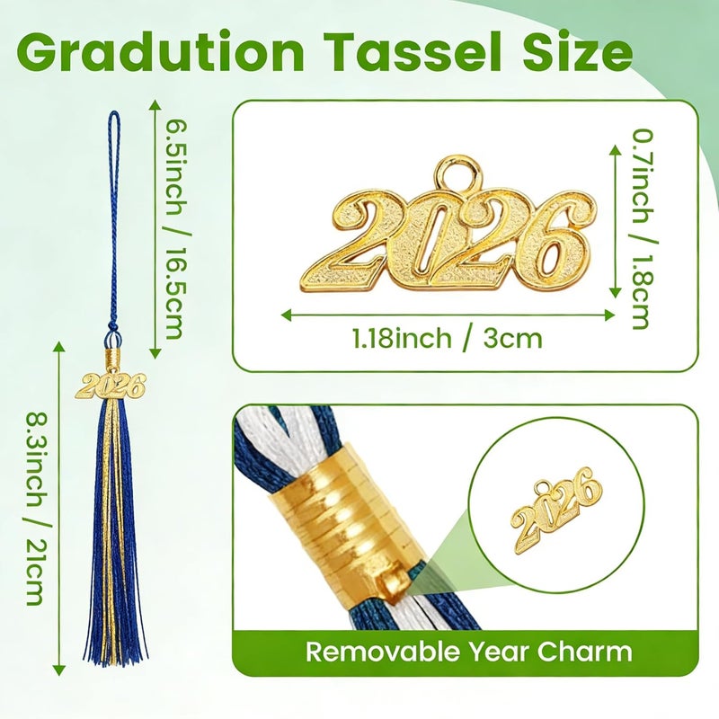 Royisafie 2026 Tassel Graduation with Gold Charm Blue and Gold 2026 Tassel Charms for Graduation Cap for Decoration Memorial Tassels for Cap Decoration for Graduations Ceremony Gifts for Graduates - Image 2