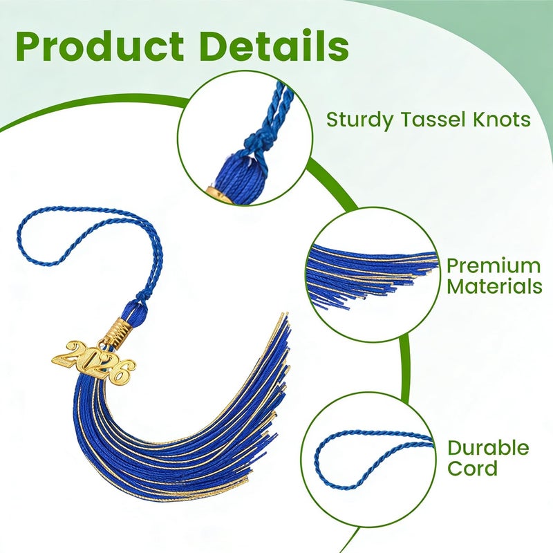 Royisafie 2026 Tassel Graduation with Gold Charm Blue and Gold 2026 Tassel Charms for Graduation Cap for Decoration Memorial Tassels for Cap Decoration for Graduations Ceremony Gifts for Graduates - Image 3