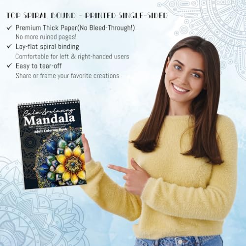 CKMOREL Adult Coloring Book, Mandala Adult Coloring Book for Women Relaxation,Spiral Bound Single-Sided Print Mindfulness Relaxing Gifts for Women to Stress Relief & Relieve Anxiety, Hand-Drawn Design - Image 4