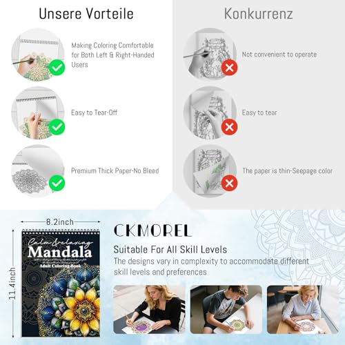CKMOREL Adult Coloring Book, Mandala Adult Coloring Book for Women Relaxation,Spiral Bound Single-Sided Print Mindfulness Relaxing Gifts for Women to Stress Relief & Relieve Anxiety, Hand-Drawn Design - Image 2
