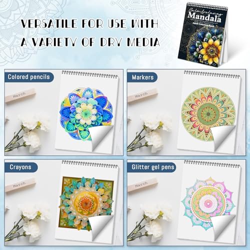 CKMOREL Adult Coloring Book, Mandala Adult Coloring Book for Women Relaxation,Spiral Bound Single-Sided Print Mindfulness Relaxing Gifts for Women to Stress Relief & Relieve Anxiety, Hand-Drawn Design - Image 5