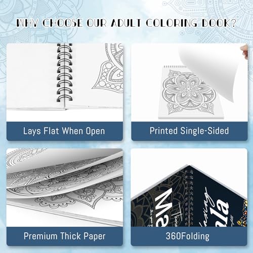 CKMOREL Adult Coloring Book, Mandala Adult Coloring Book for Women Relaxation,Spiral Bound Single-Sided Print Mindfulness Relaxing Gifts for Women to Stress Relief & Relieve Anxiety, Hand-Drawn Design - Image 3
