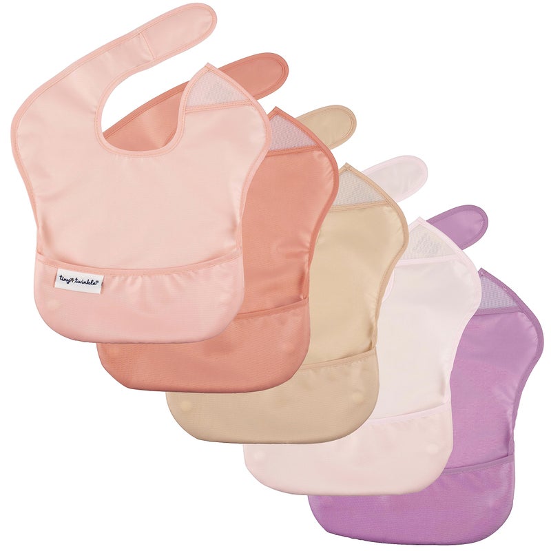 Tiny Twinkle Mess Proof Baby Bibs for Eating Waterproof Wipeable Bibs Toddler Bibs Travel Friendly PFAS PVC BPA Phthalate Free Baby Food Bibs5 Pack Girl Spring