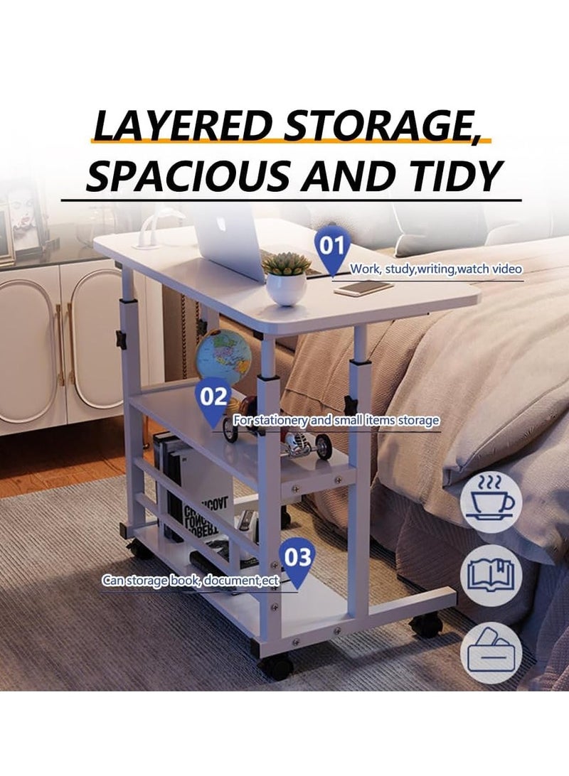 MIXDE Home Office Desk, Height Adjustable Laptop Table with Shelf, Portable Small Computer Desk with Rolling Wheel, Modern Side Table for Work Study Reading,Stable and Durable - Image 3