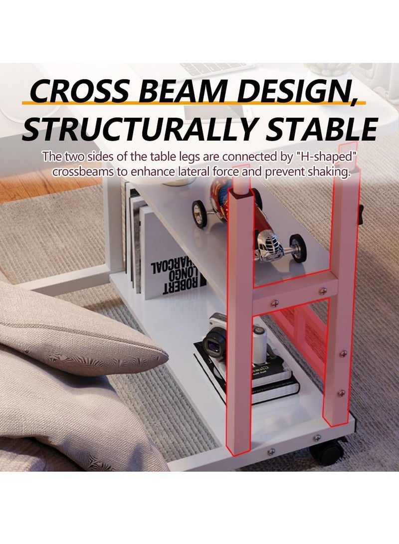 MIXDE Home Office Desk, Height Adjustable Laptop Table with Shelf, Portable Small Computer Desk with Rolling Wheel, Modern Side Table for Work Study Reading,Stable and Durable - Image 4