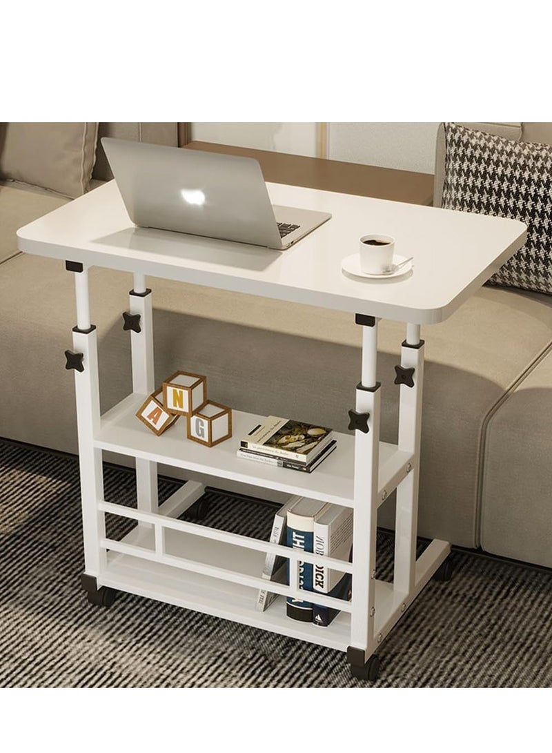 MIXDE Home Office Desk, Height Adjustable Laptop Table with Shelf, Portable Small Computer Desk with Rolling Wheel, Modern Side Table for Work Study Reading,Stable and Durable - Image 1