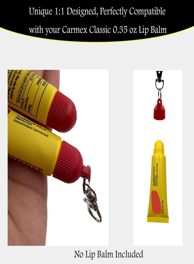 Tonsamvo Lip Balm Cap Holder with Keychain, Portable Replacement Cover Compatible with Carmex Classic Lip Balm 0.35 oz, Leak-Proof Design, Never Lose Your Lip Gloss Again (Red+White, 4 Pack) - Image 4