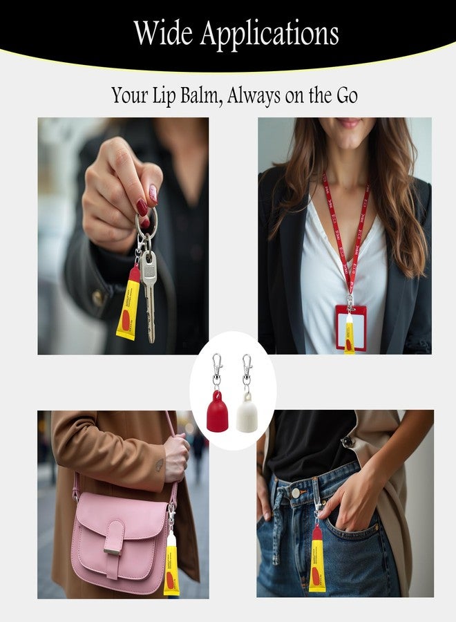 Tonsamvo Lip Balm Cap Holder with Keychain, Portable Replacement Cover Compatible with Carmex Classic Lip Balm 0.35 oz, Leak-Proof Design, Never Lose Your Lip Gloss Again (Red+White, 4 Pack) - Image 3