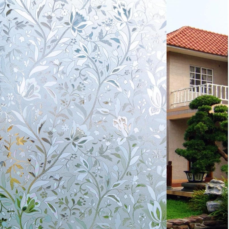 Bloss Window Privacy Film Decorative Stained Glass Window Film Static Window Clings Removable Privacy Film for Glass Door Heat Blocking UV Anti 177 by 787 Inches