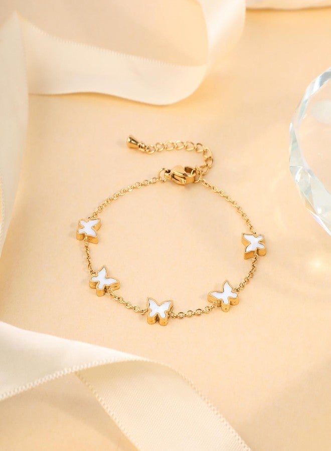 أد بيدز سوار أنيق من الفولاذ المقاوم للصدأ مطلي بالذهب عيار 18 قيراطًا، مزين بتعليقات رقيقة وأحجار كريستال ملونة، سوار مجوهرات بسيط ولطيف للنساء (فراشة 8 مم) - Image 2