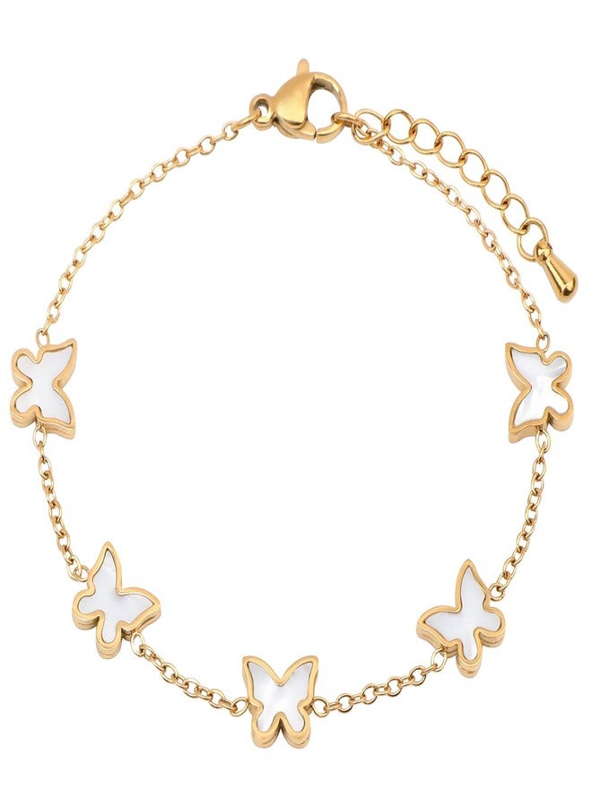 أد بيدز سوار أنيق من الفولاذ المقاوم للصدأ مطلي بالذهب عيار 18 قيراطًا، مزين بتعليقات رقيقة وأحجار كريستال ملونة، سوار مجوهرات بسيط ولطيف للنساء (فراشة 8 مم) - Image 1